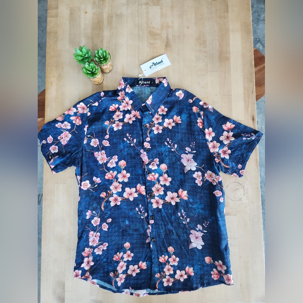 Atlanl Blue and Pink Casual Button Down Shirt